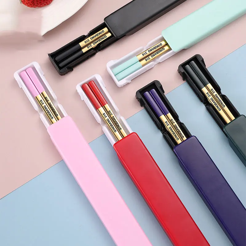 304 Stainless Steel Chopsticks One Chopstick Per Person Creative Travel Portable Non-slip Anti-mold Chopsticks with Storage Box
