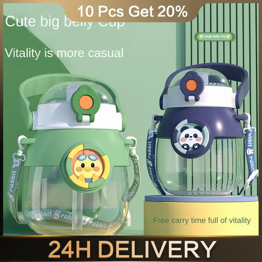 

Large Capacity Cup Portable Multicolored Plastic Strap Belly Cup Childrens Portable Straw Cup Durable 600ml Moe Fun Belly Cup