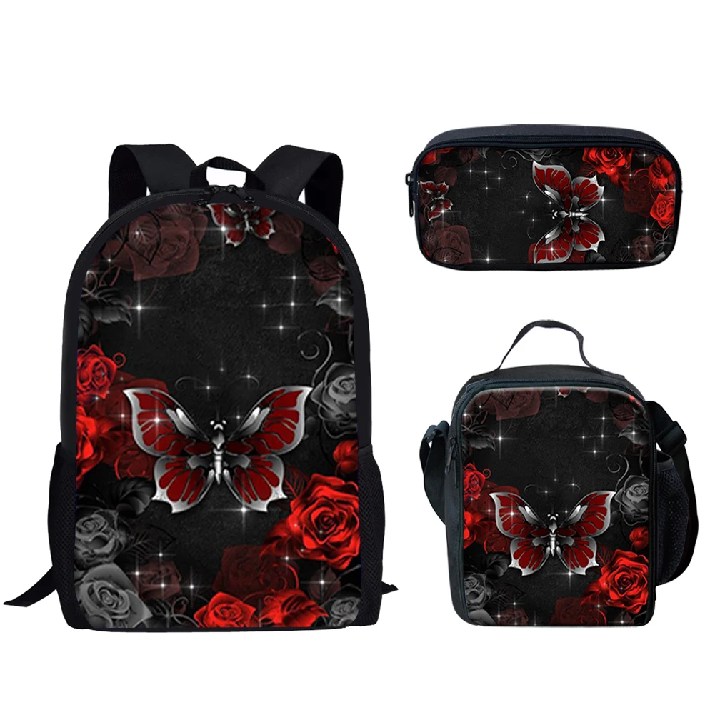 

3Pcs Schoolbag for Teen Boys Girls Butterfly Floral Print Backpack for Prmary Students Back to School Mochila Escolar