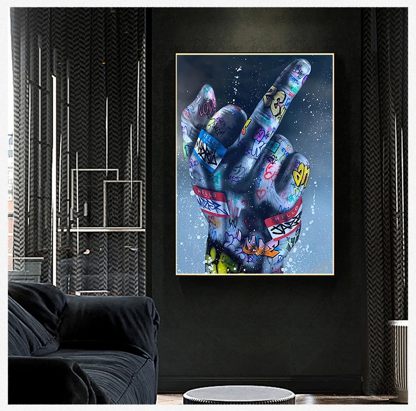 

Искусство граффити, искусство, холст, картины, украшение для стены дома, средний палец, жест, искусство