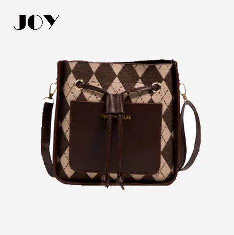 

JOY New Style Handbags Women's Fashion and Popular Lattice Bucket Bag Stitching One-shoulder Messenger Ladies Handbags