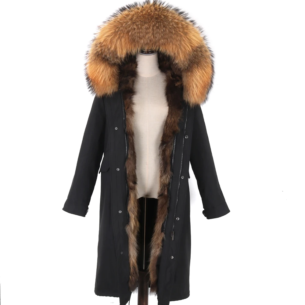 Real Fox Fur Coat Winter Jacket Thick Warm Real Fur Liner Parkas Women X-Long Parka Natural Raccoon Fur Collar Hood 108-110CM