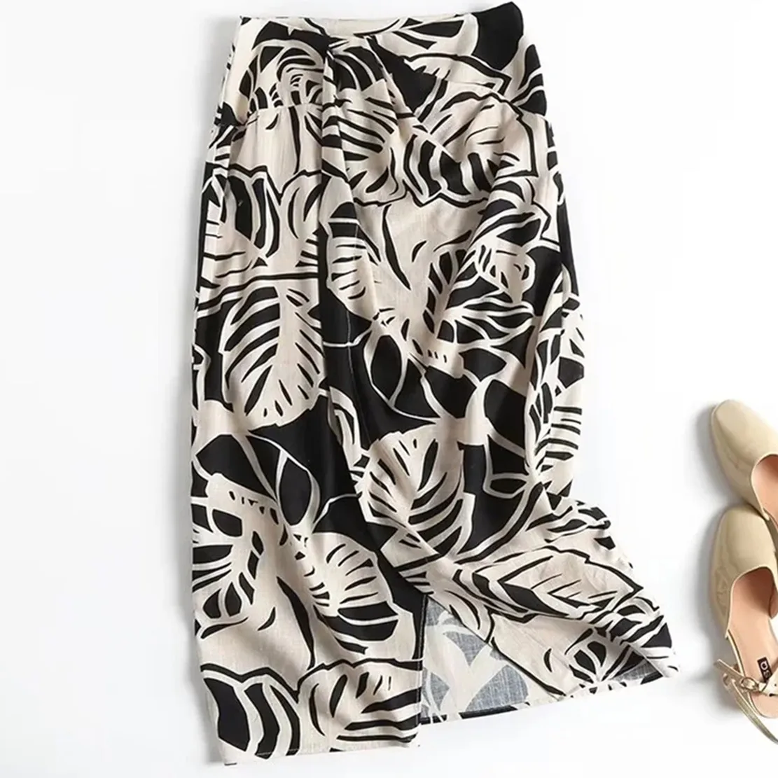 

Dave&Di High Waist Retro Linen Midi Skirts Women Indie Folk Paisley Print Skirt