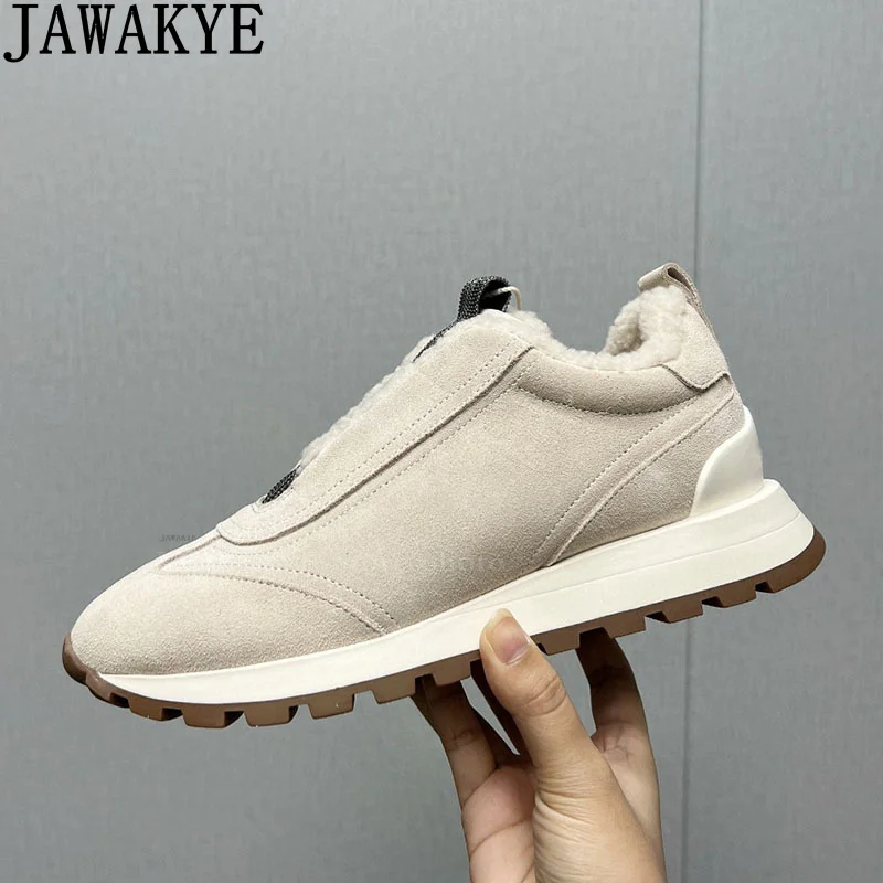 JAWAKYE зимние знаменитые шерстяные туфли на плоской подошве женские качественные