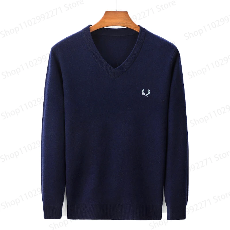 

2023New Autumn Winter V-neck Men Ear of Wheat Laurel Sweater Fashion Loose Casual Comfort Thread Knitwear sweaters