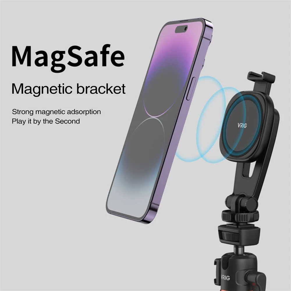 

Vrig MG-03 Magnetic Phone Holder Tripod Mount with Cold Shoe for MagSafe for iPhone 14 13 12 Series Magnet Phone Holder Adapter