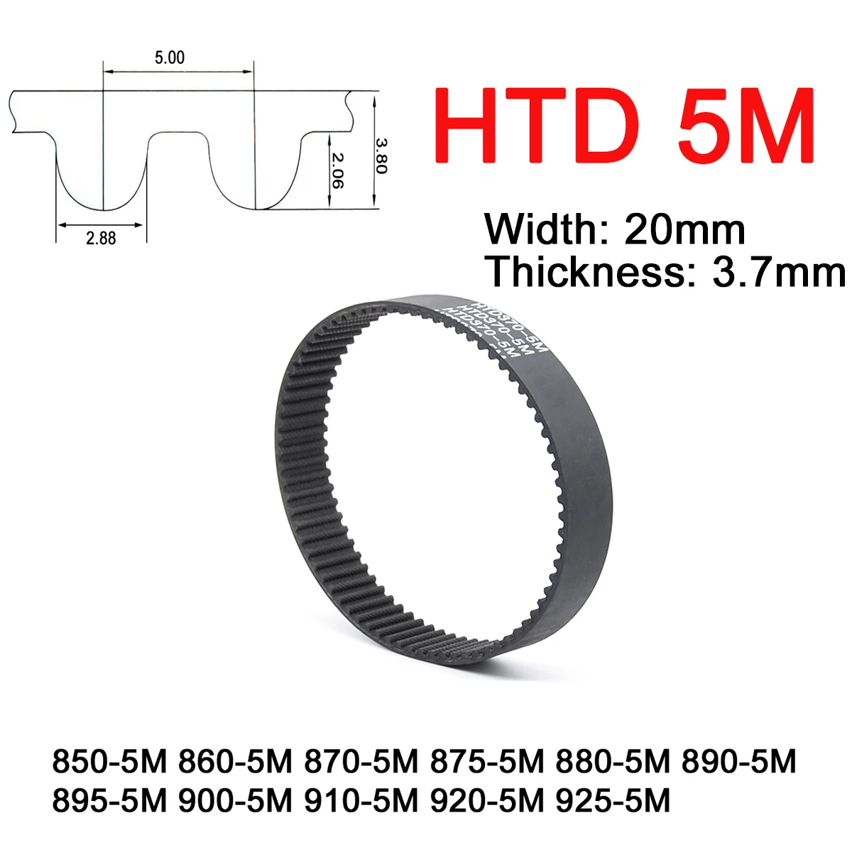 

1Pc Width 20mm 5M Rubber Arc Tooth Timing Belt Pitch Length 850 860 870 875 880 890 895 900 910 920 925mm Synchronous Belt