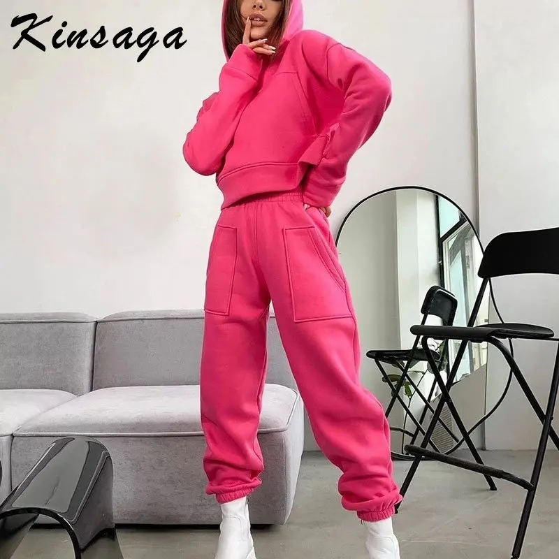 

Модные розовые спортивные костюмы, женские спортивные штаны, комплект из 2 предметов, повседневный Свободный свитшот с капюшоном, подходящи...