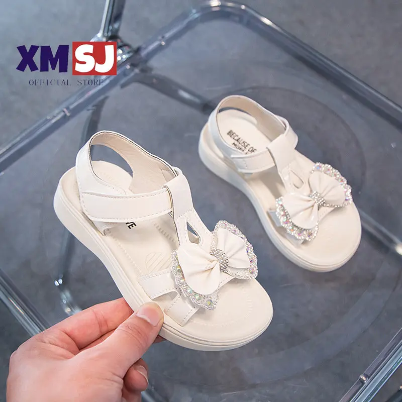 Little girl's bow knot princess sandals Polyurethane soft sole open toe girls' shoes Flat comfortable children's beach shoes