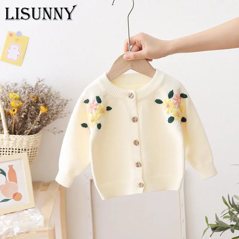 

Autumn 2023 Girls Cardigan Sweater Winter Lolita Style Embroidered Infants Children Knitwear Baby Kids Coat Toddler Clothes 0-5y