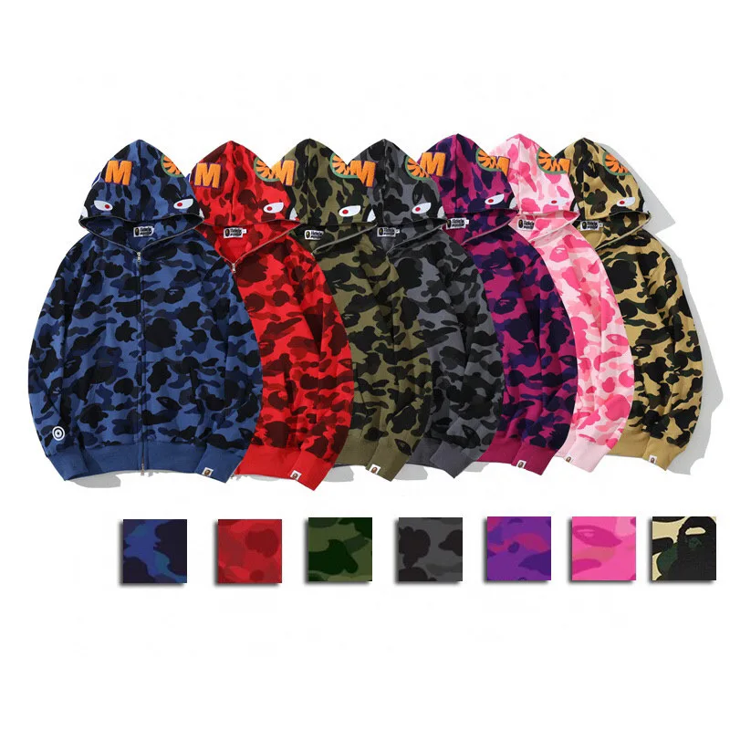 

Men High Quality Cotton Shark Clothing BAPE Jacket Men Women Camouflage Hoodies Loose Sweatshirts Brand Hip Hop Jackets 2022