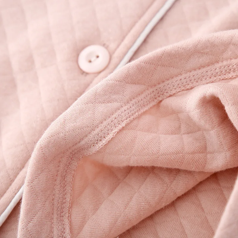 Couple Winter Pajamas Set Solid Color Air Layer Cotton Sleepwear Suit Breathable Warm Home Clothes V-neck Nightwear Men Women