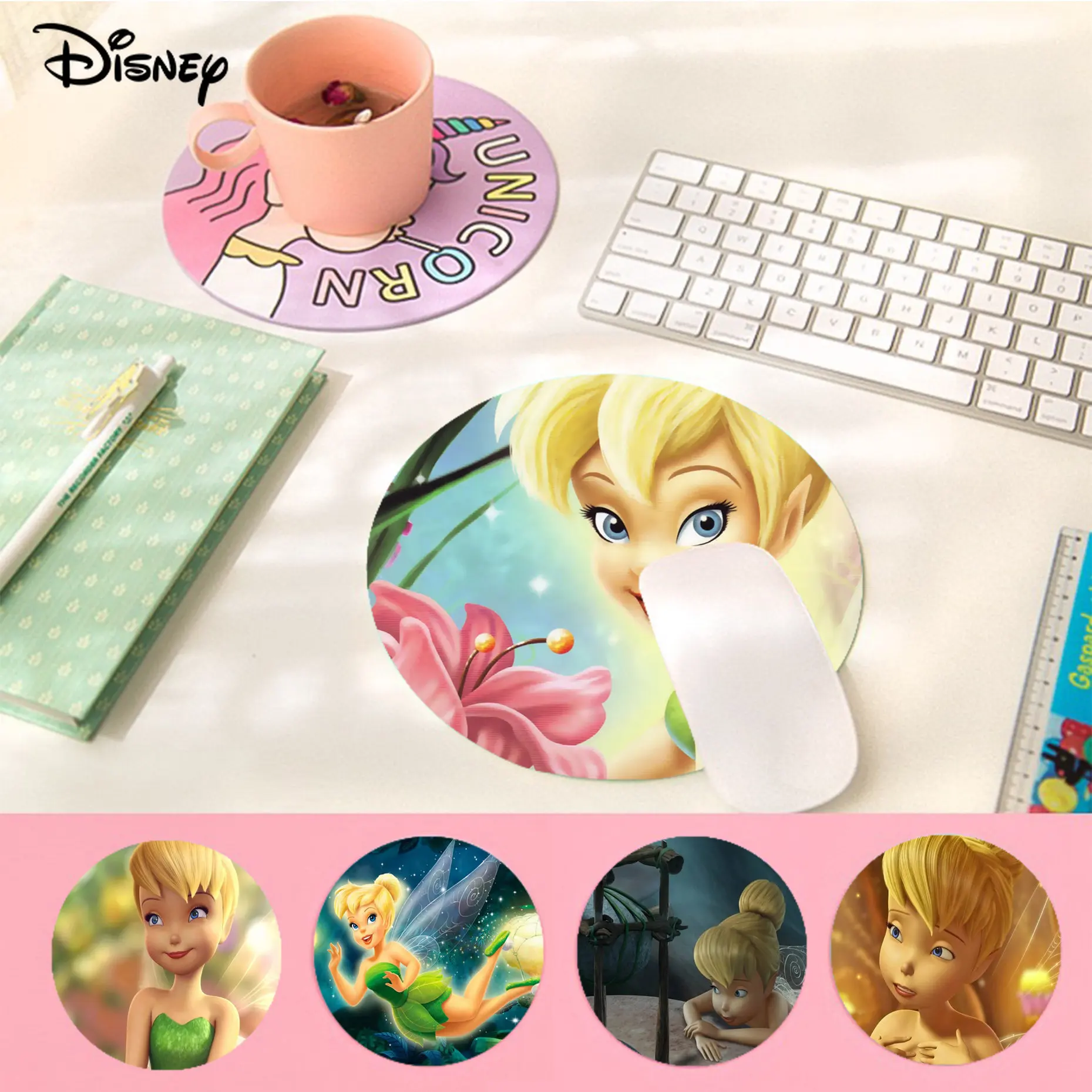 

Disney Tinker Bell Mousepad Round Custom Skin Office Computer Desk Mat Mouse Pad Laptop Cushion Non-slip Office Desk Accessories
