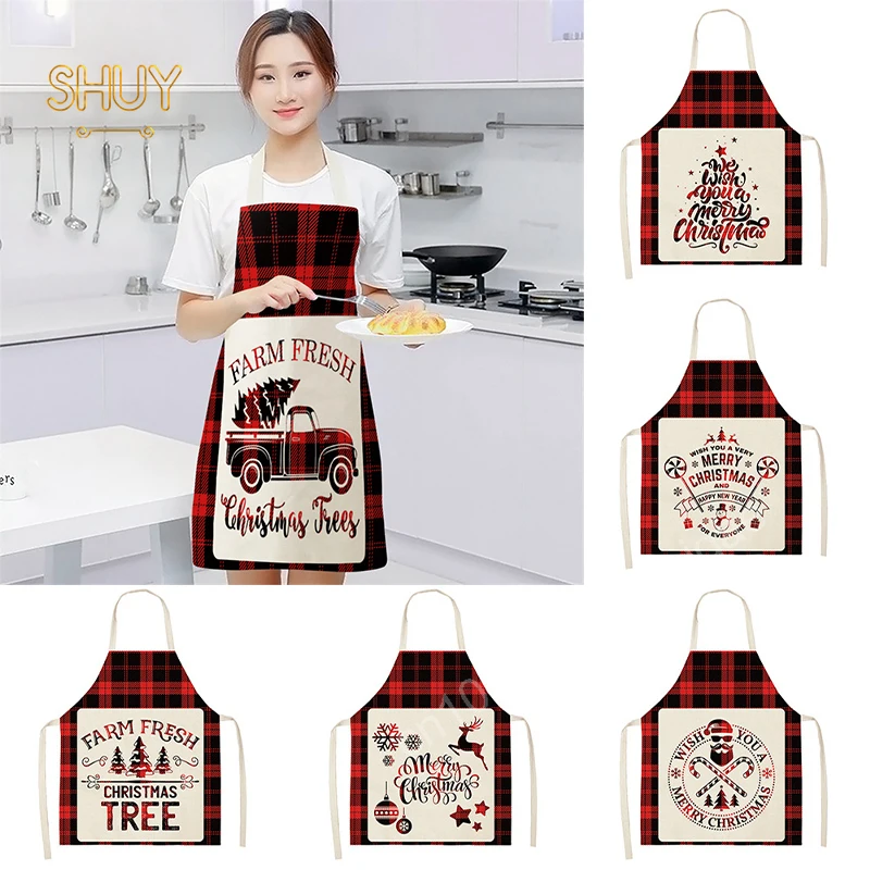 

Christmas Red Kitchen Cooking Apron for Women Kids Custom Baking Waist Bib Home Decorations Household Anti-fouling Accessories
