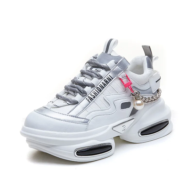 Autuspin 5cm Sports Shoes for Women Spring Summer Retro Thick Bottom Genuine Leather Ladies Sneakers Woman Casual Mixed Colors