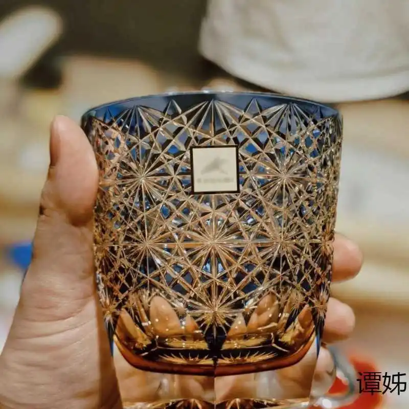 Фото Edo Cut off Blue Daisy Cup Стеклянная чашка для вина ручной работы Хрустальная чашка для виски Коллекция домашних поделок №3