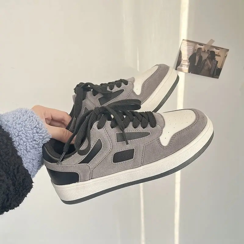 

QWEEK 2022 Grey Women's Sneakers Spring New Sports Casual Flat Platform Shoes Tennis Basket Vulcanize Running Kawaii Fashion