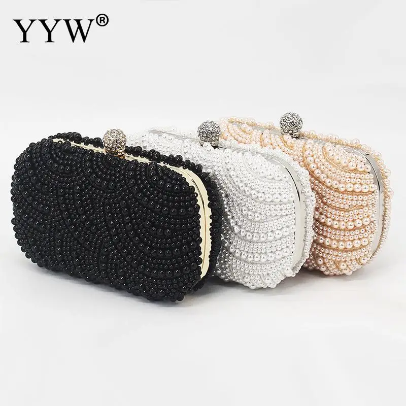 

Модный свадебный клатч с жемчужными бусинами, вечерние сумочки, элегантный женский кошелек с металлической цепочкой на плечо
