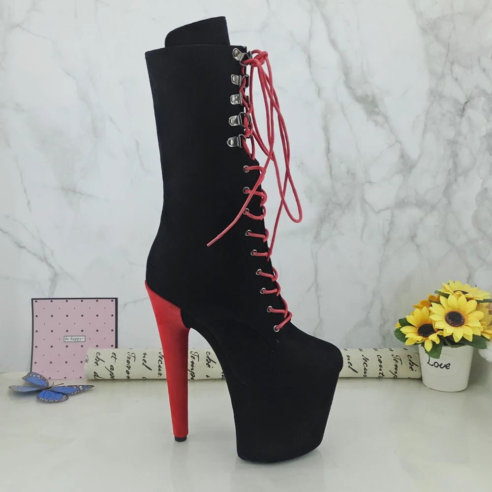 Leecabe RED with Black Suede 20CM Pole dancing shoes High Heel platform Pole Dance boot