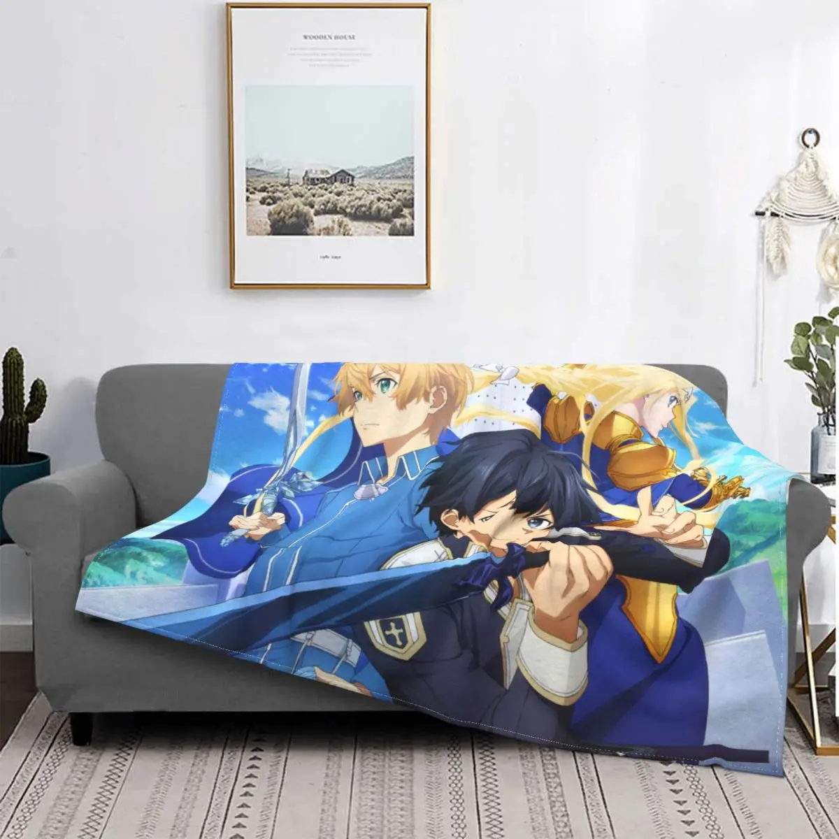 

Sword Art Online Kirigaya Kazuto Juvenile Anime Online Games Portable Warm Throw Blankets for Bedding Travel