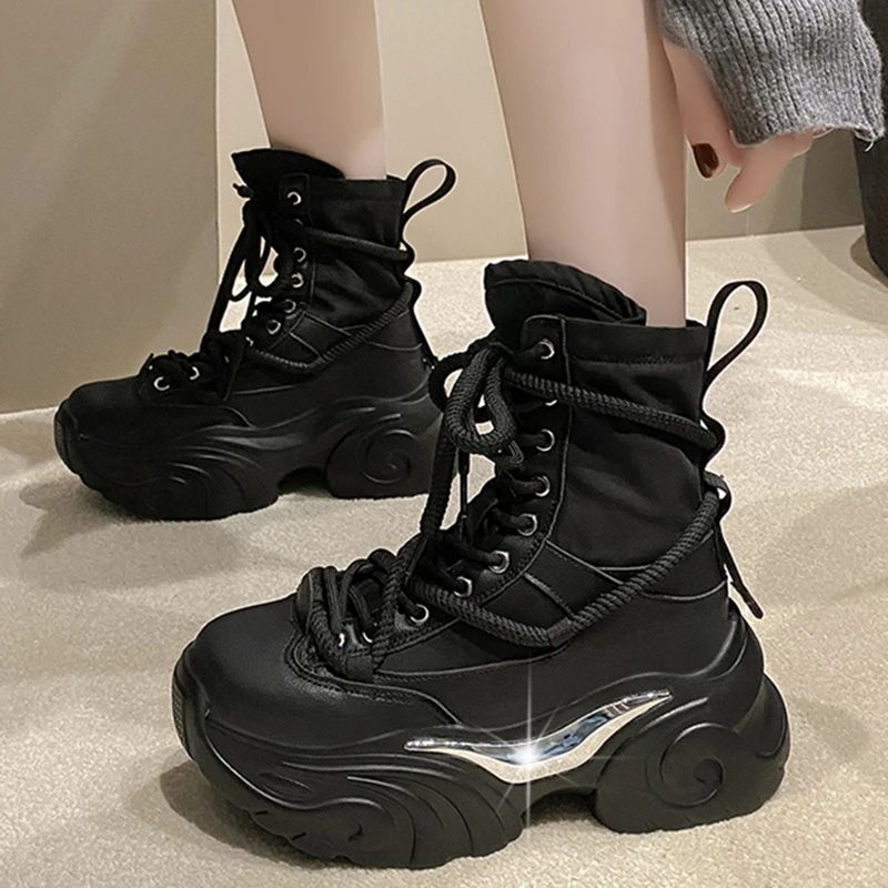 

Punk Chunky Platform Motorcycle Boots Women Fashion Thick Bottom Combat Booties Woman 2023 Autumn Winter White Ankle Botas Mujer
