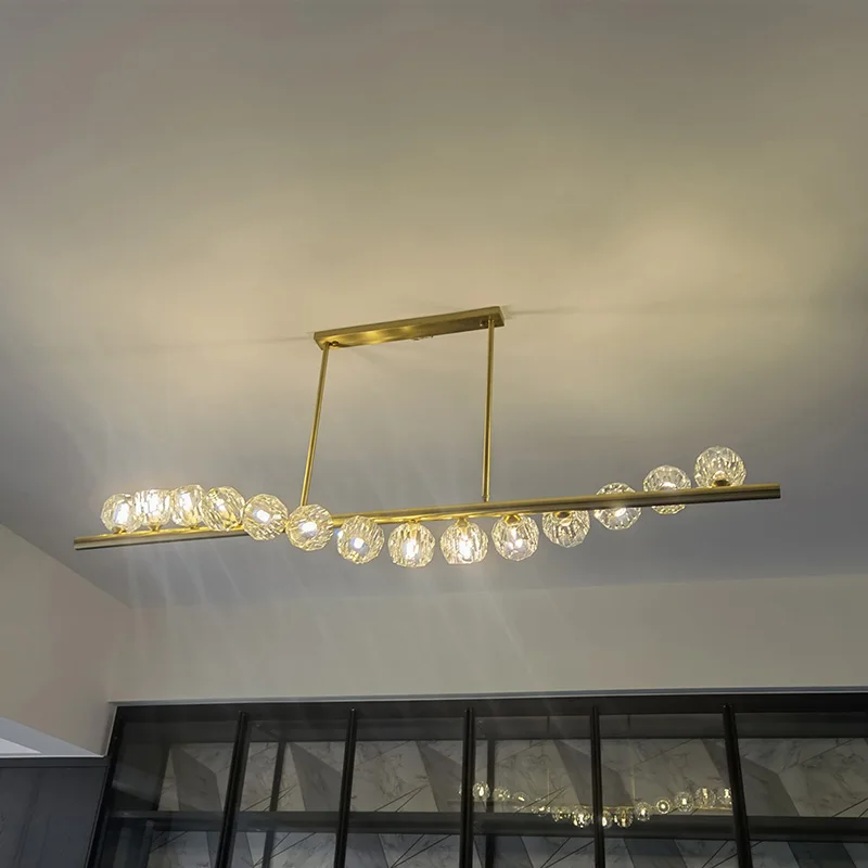 

Art Chandelier Led Pendant Lamp Light Luxury Copper Kitchen Island Rectangle Crystal Hotel Bar Hanging Living Room Indoor