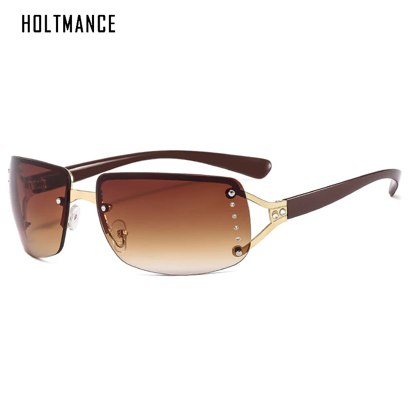 

HOLTMANCE Y2k Diamond Rimless Sunglasses Luxury Brand Design Large Square Millennial Spice Girl Sun Glasses Christmas Eyewear