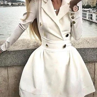 notched lapel double breasted blazer dress white elegant sexy long sleeve swing short mini dress autumn bodycon party frocks
