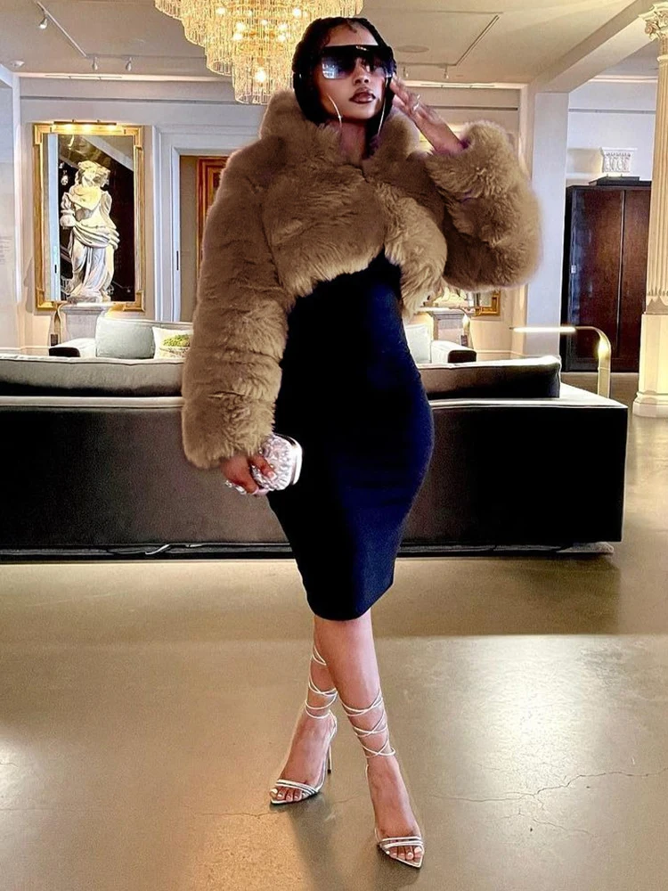 WannaThis Fluffy Coat Faux Fur Outwear Winter Women Casual Streetwear Soft Turn Collar Warm Thick 2022 Folds Short Jackets New