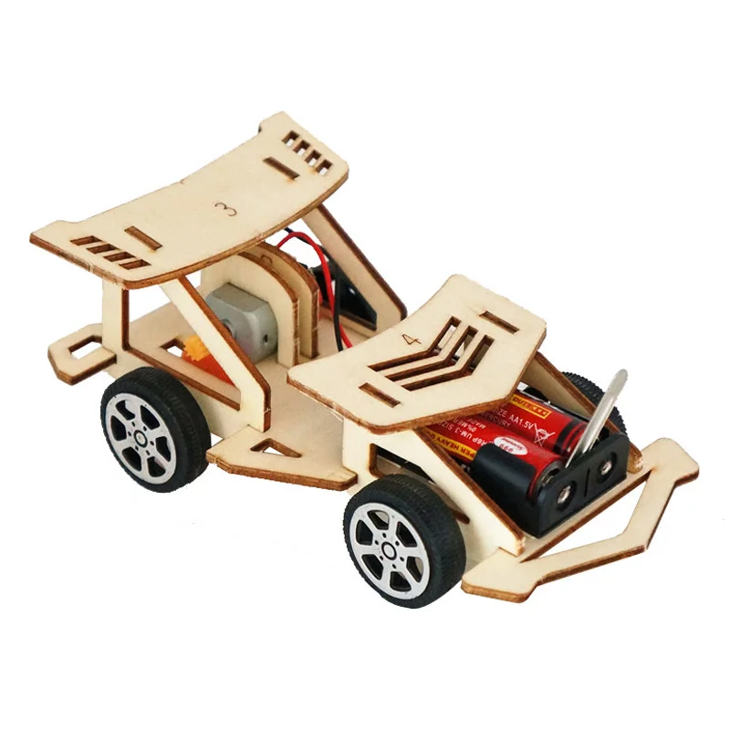 

DIY Electric Wood Racing Car Assembled Puzzles Scientific Experiment Educational Mini Model Early Learning Toy For Children Kids