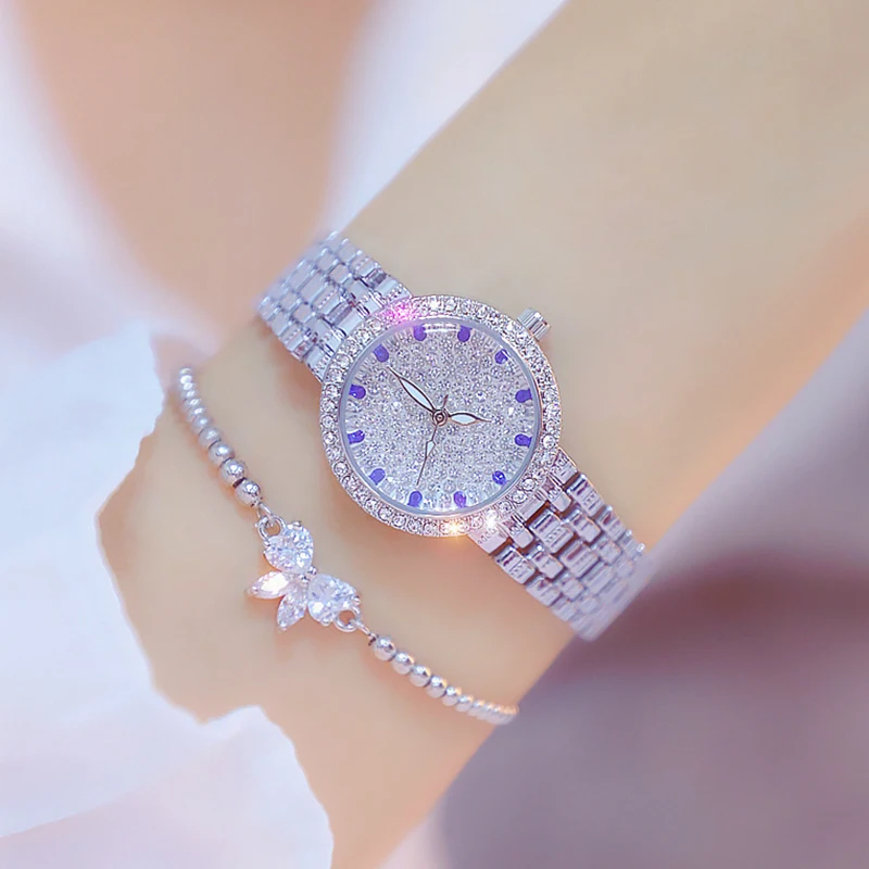 Reloj Mujer Luxury Brand Silver Wrist Watch For Women Rhinestone Clock Small Dial Fashion Casual Ladies Dress Watch Montre Femme