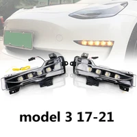 for tesla model 3 2017 2020 exterior accessories 12v daytime running light front fog light flowing turn signal assembly 1 pair