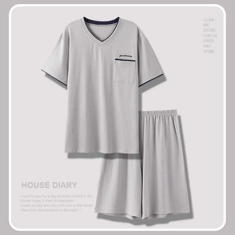 

4XL Big Size Pajamas For Men Simple Casual Short Sleeve Sleepwear Top + Elastic Shorts+ Pajama Pants Soft Modal Pijama
