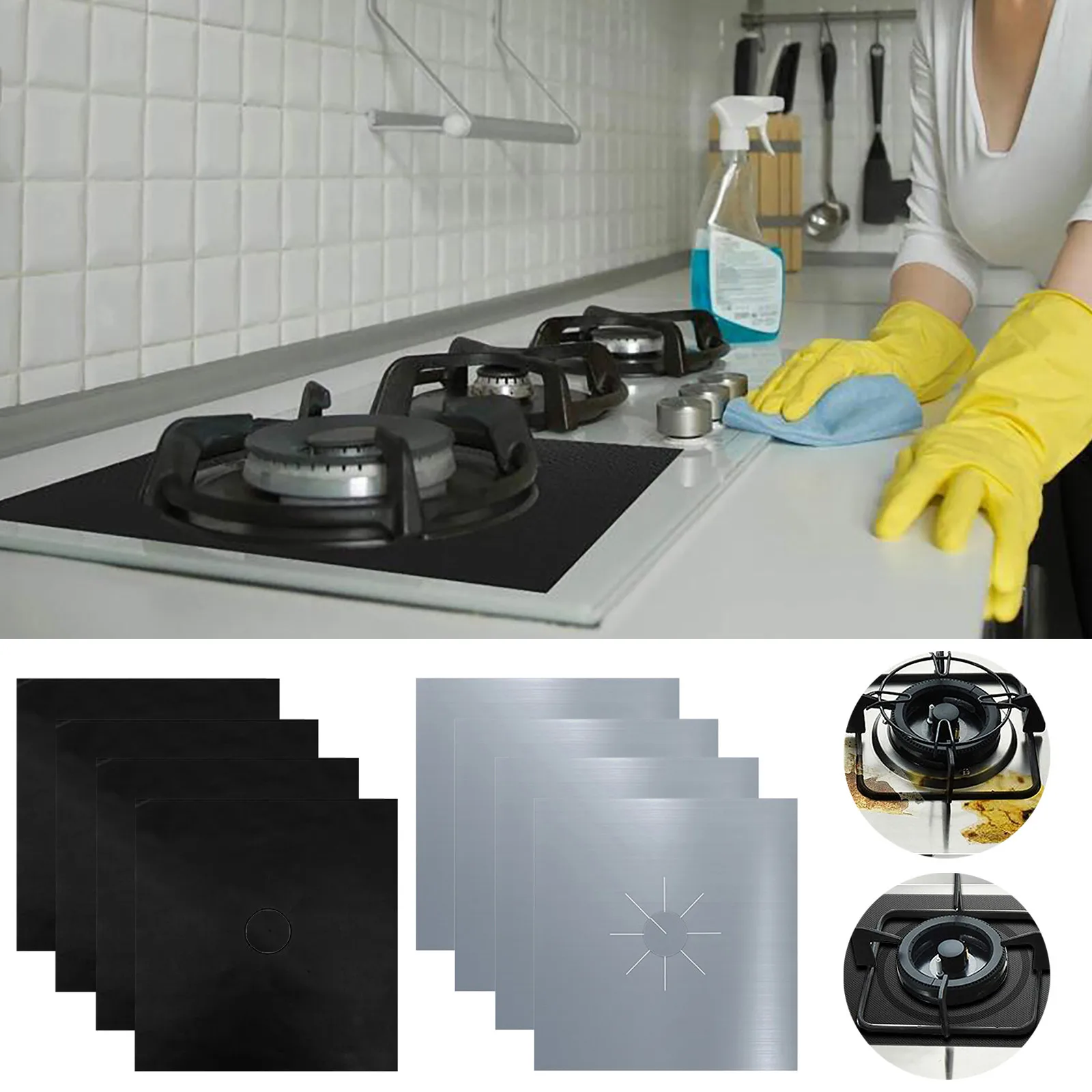 

4 pcs/set Gas Stove Protector Cooker cover liner Clean Mat Pad Kitchen Gas Stove Stovetop Protector Kitchen Accessories
