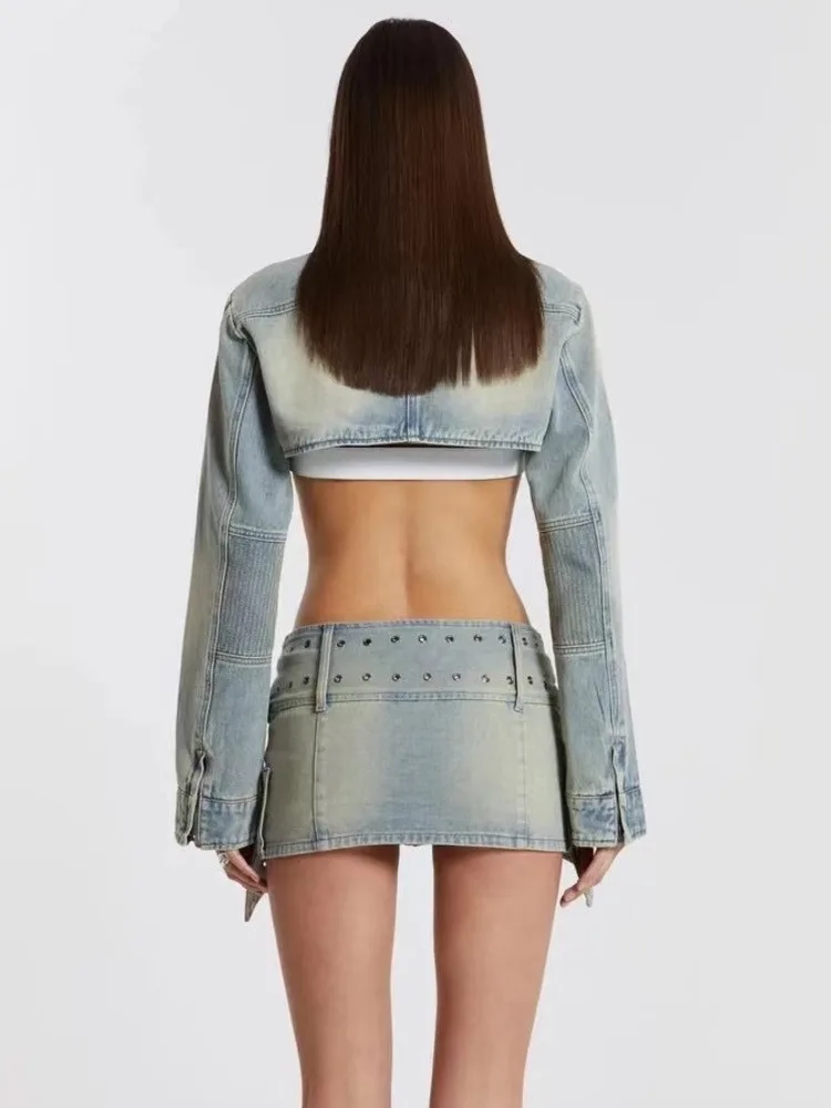 Женская джинсовая мини-юбка DEAT асимметричная короткая юбка из денима с поясом Y2K