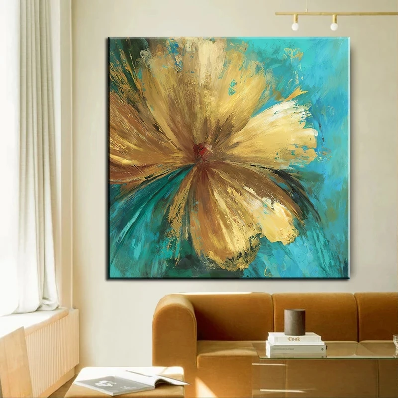 

Abstract Golden Green Floral Poster Canvas Print Modern Flower Oil Painting Pictures Wall Art for Office Room Cuadros Home Decor
