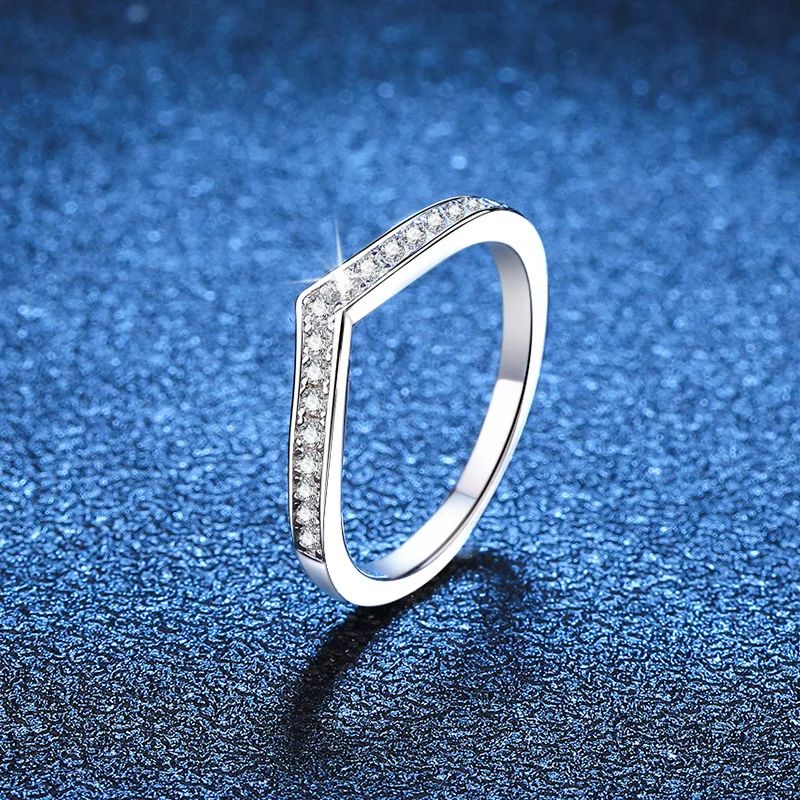 

V Shape Moissanite Eternity Ring for Women 925 Sterling Silver D VVS1 Lab Diamond Wedding Band Engagement Ring Platinum Plated