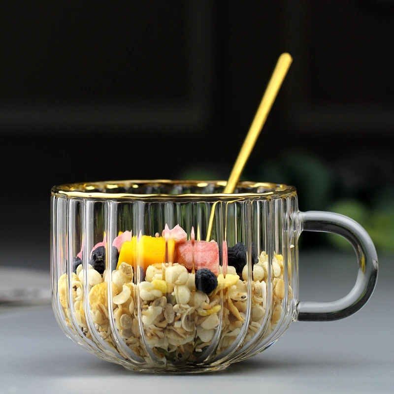 

Европейская простая стеклянная кружка для завтрака, домашняя кофейная чашка, позолоченная прозрачная чашка для чая и молока, кофейный столик, украшение для гостиной