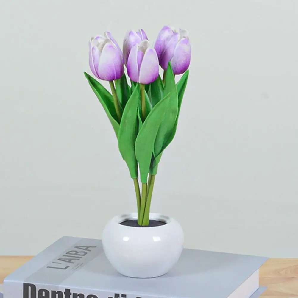 

Flowerpot LED Lamp Attractive Battery Powered Home Decoration LED Simulation Tulip Night Light Party Decoration for Household