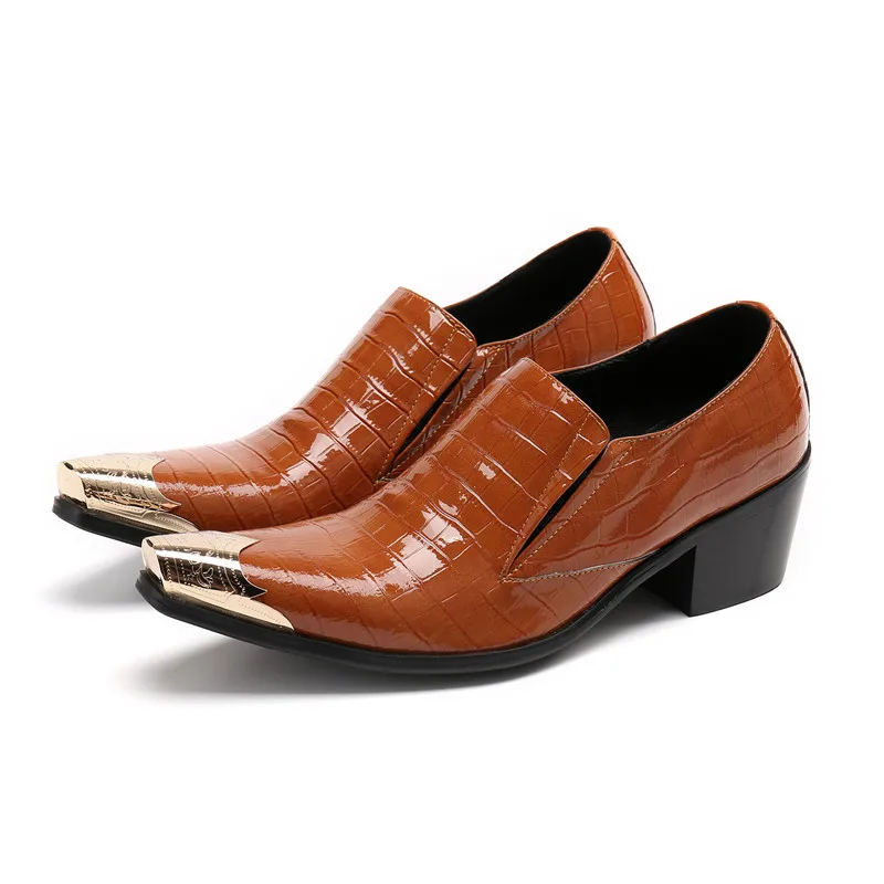 

Spring Male Office Heightening Formal Shoes Business Metal Square Toe Men Shoes Big Size Wedding Genuine Leather Dress Shoes