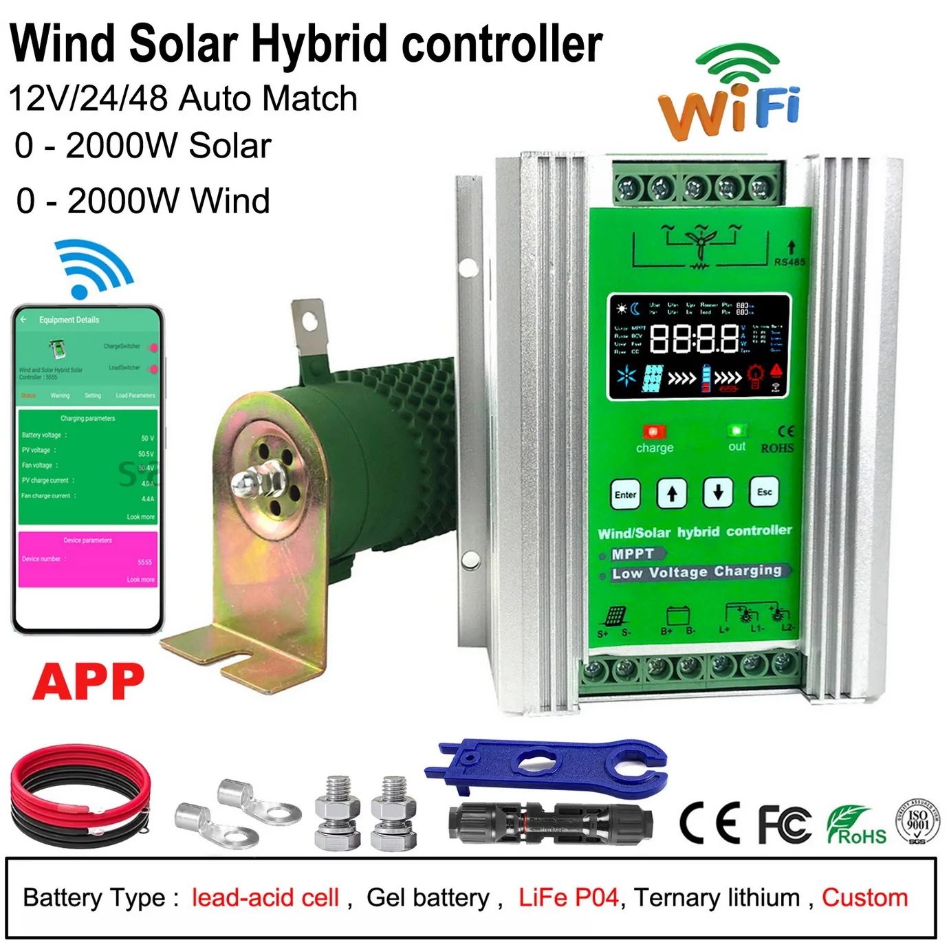

1000W 2000W 3000W MPPT Hybrid Wind Solar Charge Controlle WIth WIFI GPRS Ethernet Monitoring