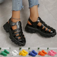women fashion wedge sandals casual close toe shoes chunky heels roman shoes ladies beach outdoor shoes