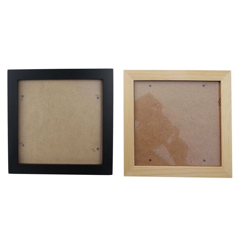 

2X квадратная Толстая сосновая деревянная фоторамка, настенная фоторамка (черный/деревянный цвет, 6 дюймов)