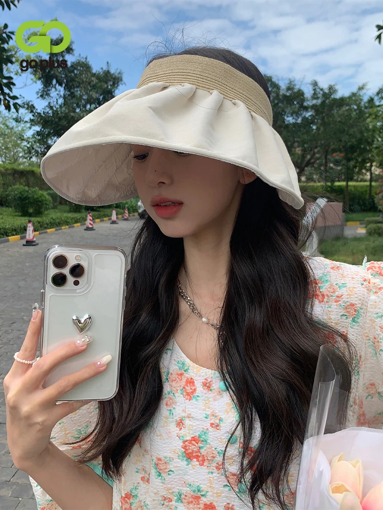 

Шляпка от солнца GOPLUS женская с козырьком, однотонная Двусторонняя пляжная шапка с широкими полями, корейский стиль, лето