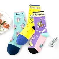 new arrival spongebob women socks cotton cartoon socks for women harajuku funny socks middle tube anime female socks size 35 41