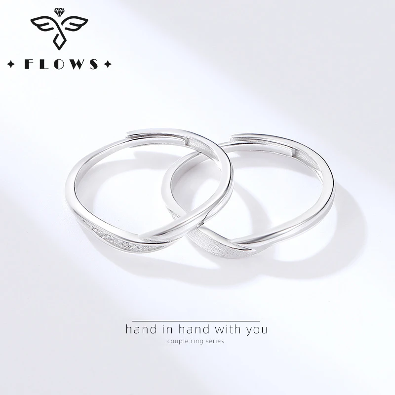 

FLOWS 925 Sterling Silver Couple Ring For Men and Women Romantic adjustable bague femme Couple Ring Set For Valentine's Day Gift