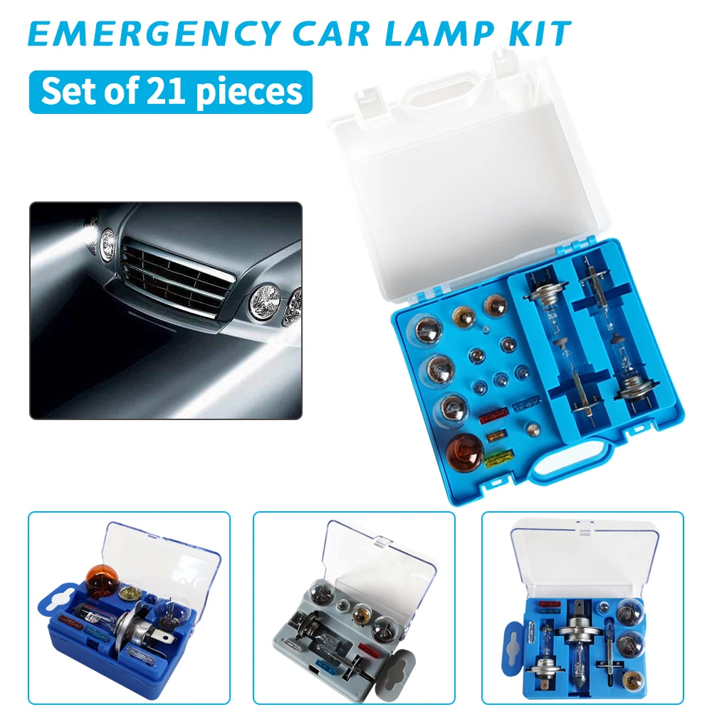 

21Pcs H1*2 & H7*2 Car Emergency Halogen Bulb Super Bright 60W Resistant Quartz Glass 2000lm Stainless 12V Steel Base Lamp Kit