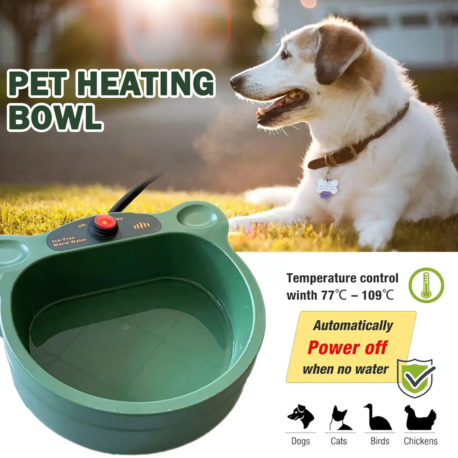 

Green Pet Supplies Outdoor Heating Bowl Cat and Dog Plate Heat Preservation Water and Bowl Automatic Temperature Constant F P9Z2