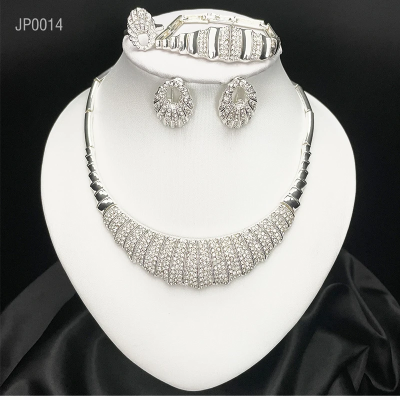 

Elegant Luxury Dubai Jewelry For Women African Necklace Earring Set 4 Pieces Silver Pated Jewelery Sets Ethiopian Bridal Gifts