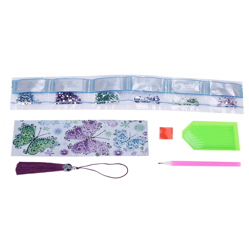 

(2 Pack) DIY Diamond Painting Bookmarks, Embroidery Painting Tassel Leather Bookmark Set, Butterfly And Flower